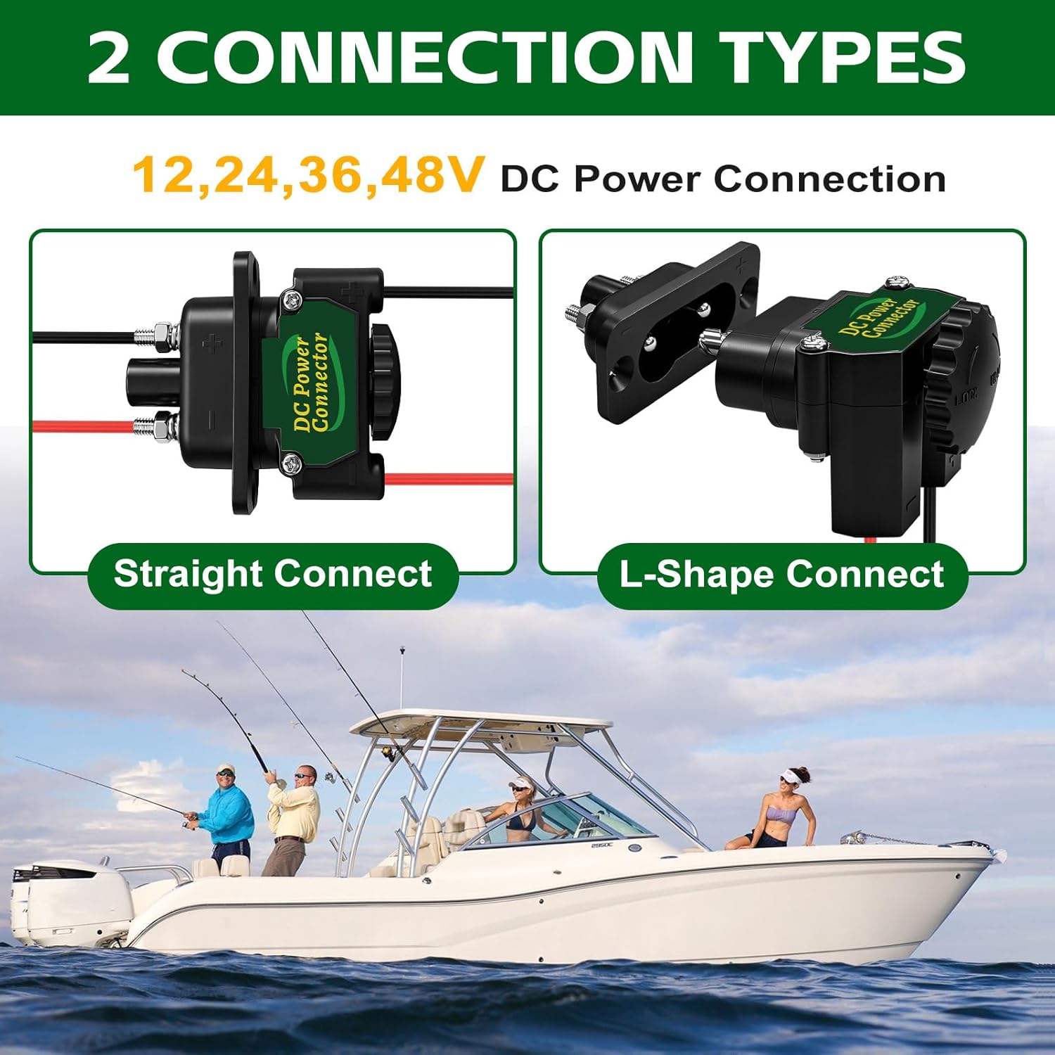 DC Trolling Motor Plug 027-0004-KIT Power Connector, 12V-48V Tolling Motor Kit L-Shaped & Linear Straight Mount Replacement for Battery Tender with 80A/90A Capacity