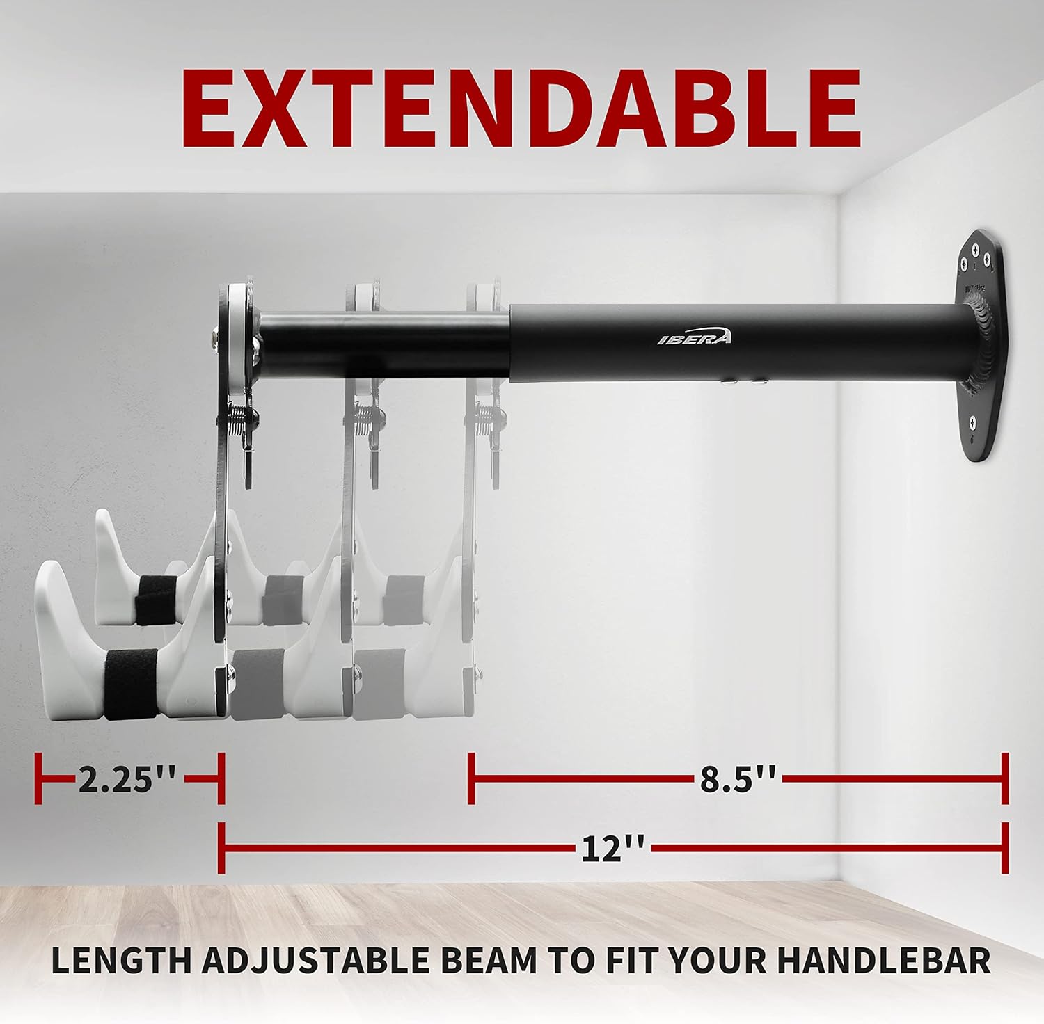 Ibera Bike Wall Mount - Adjustable Frame Holder & Soft Rubber Cradles - Garage Bike Rack for Road, MTB, Kids, Hybrid Bikes - Easy Installation & Space-Saving Design