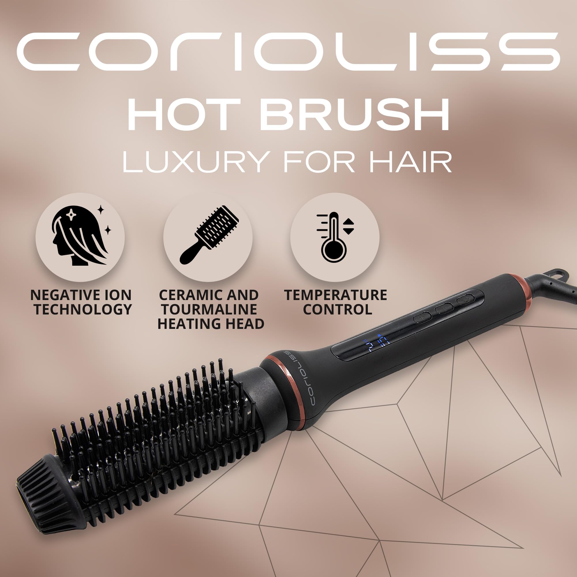 Corioliss Elektryczna szczotka do prostowania włosów Hot Brush Antifrizz Kontrola temperatury od 80° do 210 ° jonowa ceramiczna automatyczne wyłączanie