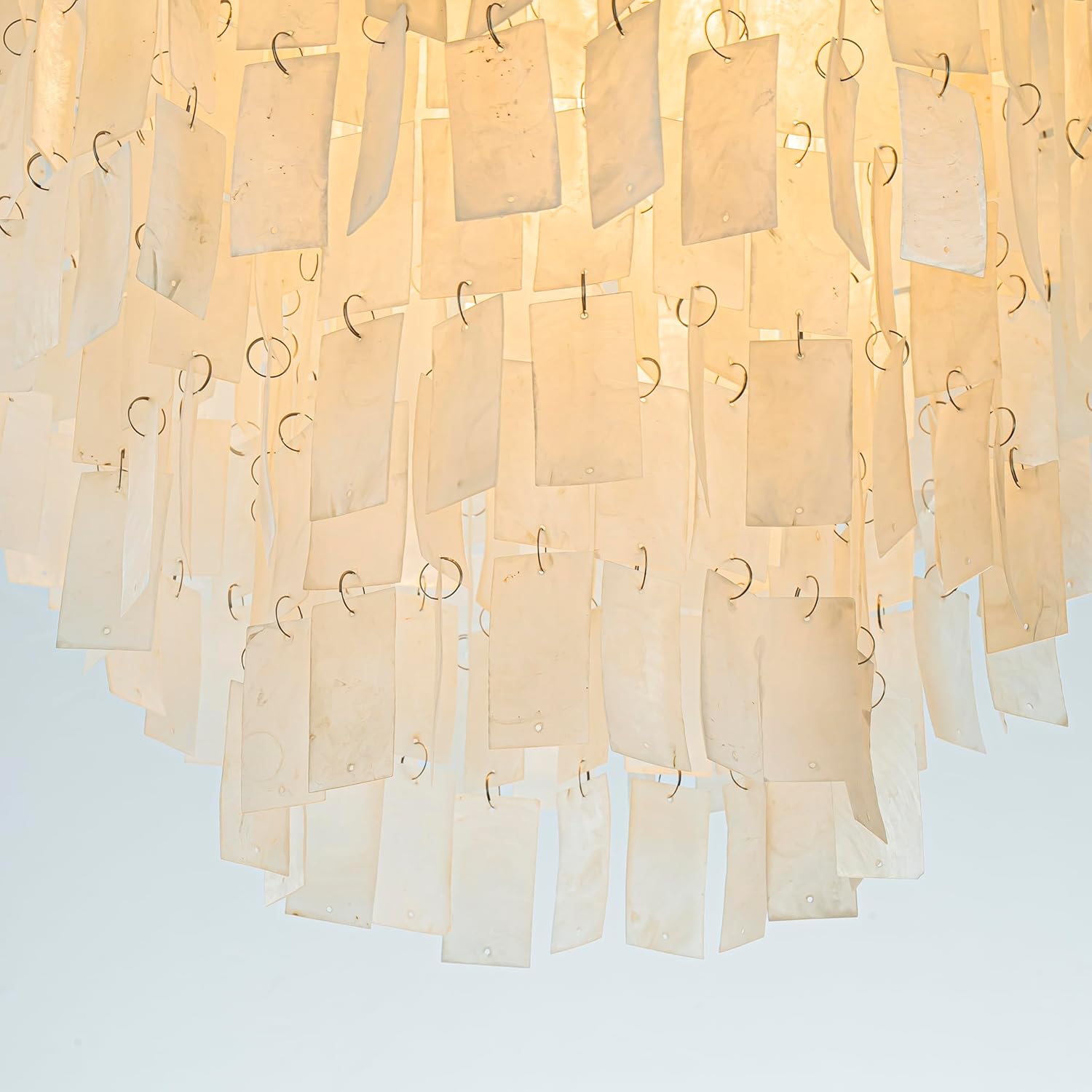 ALOADECOR Farmhouse 6-Light W24 in Coastal Capiz Seashells Chandeliers in Antique Bronze Large Round Natural White Chandelier with Rectangle Shells for Dining Room Living Room