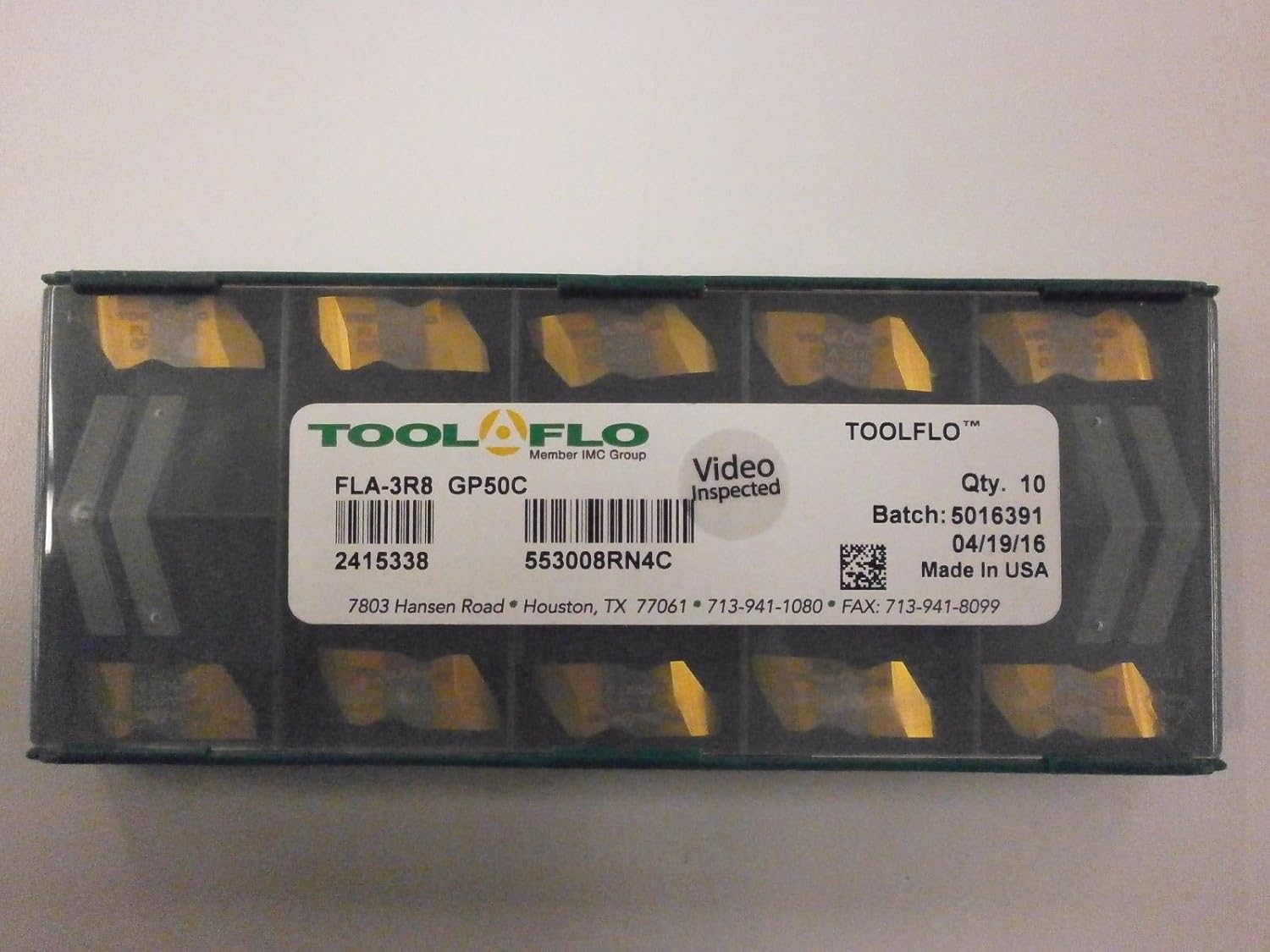 10pc) ToolFlo FLA 3R8 GP50 Top Notch Carbide Acme Threading Inserts NA