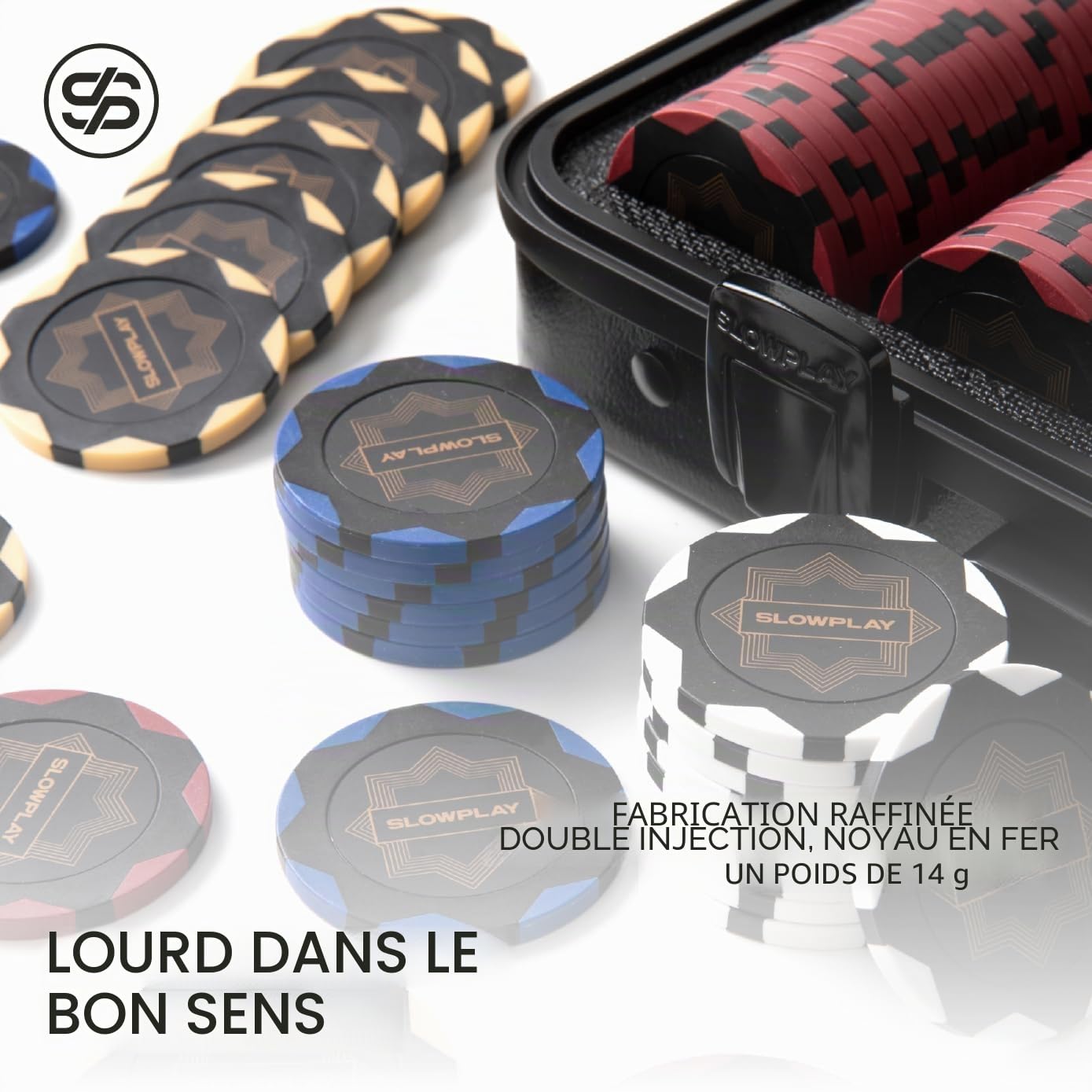 SLOWPLAY Set de jetons de Poker en Argile Nash 14 g, édition Black Gold - Full Set de 500 pièces | Jetons numérotés : 1,5,25,100,500,1000 | Mallette Haut de Gamme avec Coque en Polycarbonate Durable