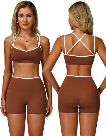 ABOCIW Women's 2-Piece Color Block Sports Set - Sports Bra & High Waist Shorts