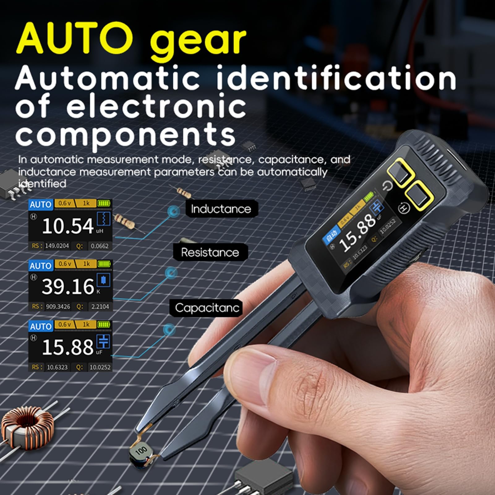 Tester digitale SMD, condensatore di resistenza, analizzatore induttore con pinzette, per ingegneri, leggero e facile da trasportare