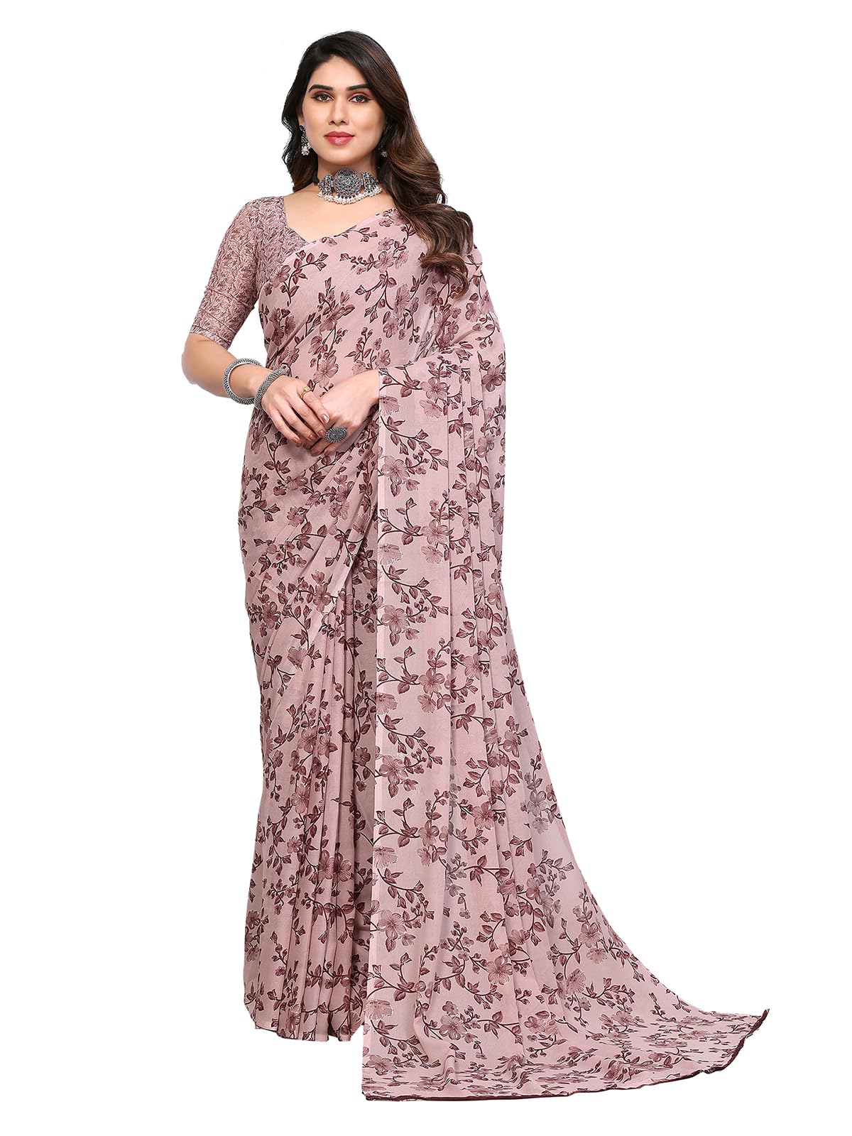Women's Printed Georgette Saree with Unstitched Blouse Piece-image-44