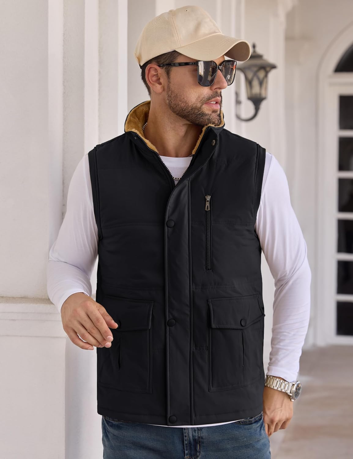 CRYSULLY Men's Winter Outerwear Vests Fleece Lined Sleeveless Jackets Warm Quilted Puffer Vest Casual Sherpa Outdoor Vest - Image 2