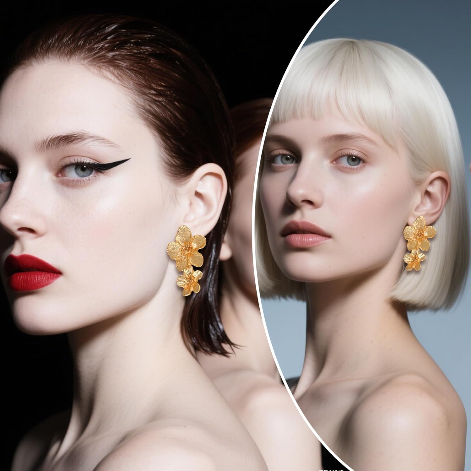 1 Pair Gold Flower Earrings for Women Large Double Floral Earrings Boho Statement Earring Big Dangle Earring for Women Unique Jewelry Gift by Matwsec - Image 7