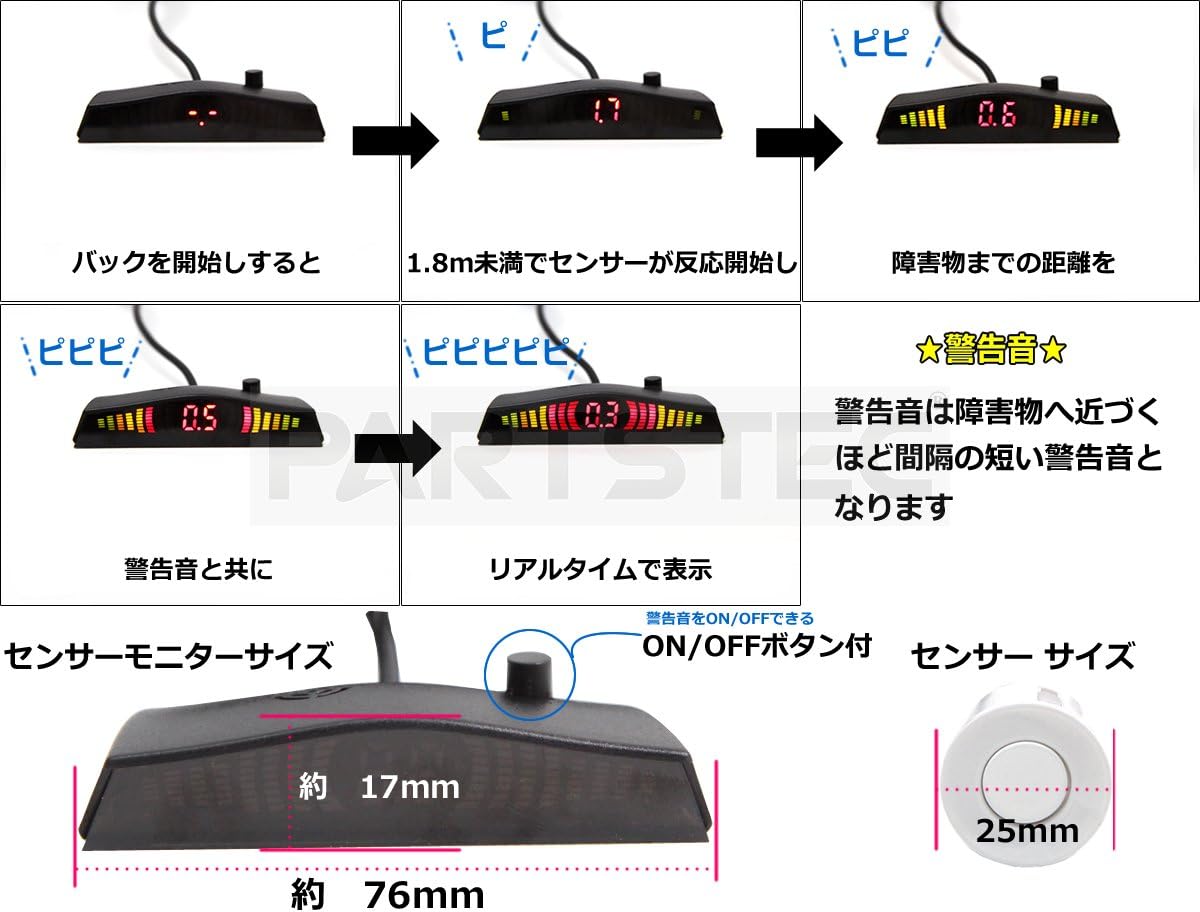 Amazon パーキング バック コーナー 近接センサー キット 1 5m 障害物感知 アラーム 距離表示モニター 後方確認 車庫入れ 12v 黒 ブラック カーアラーム 車 バイク