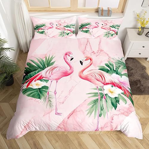 Erosebridal Juego de ropa de cama individual de flamenco rosa para niñas, funda de edredón de flores rosas para parejas, adolescentes, niños, ultra