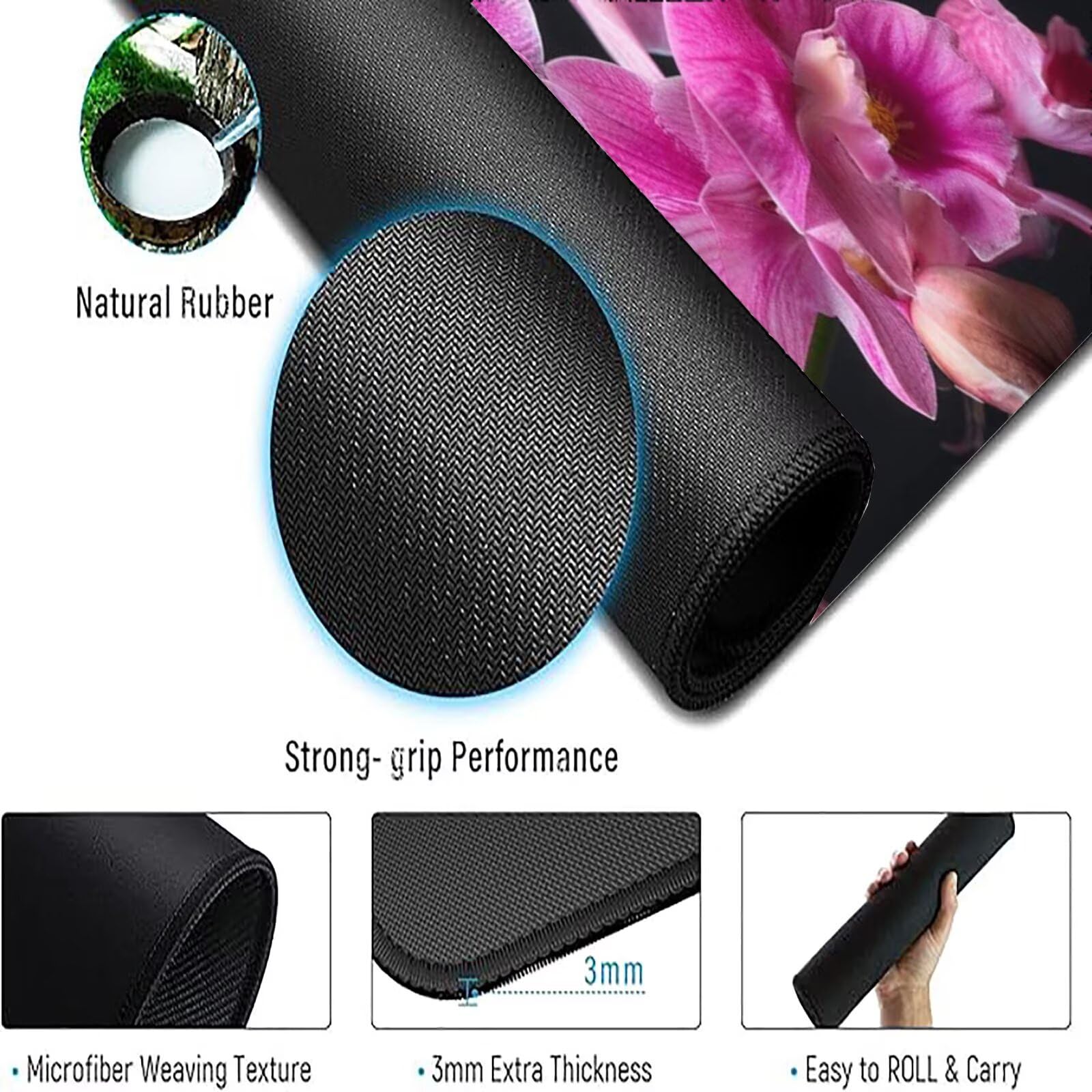Podkładka pod mysz różowa XXL 1600 x 800 mm mata biurkowa kwiaty podkładka pod mysz jednoczęściowa gumowa podstawa antypoślizgowe krawędzie akcesoria biurowe praca szyta mysz do komputera biurowego