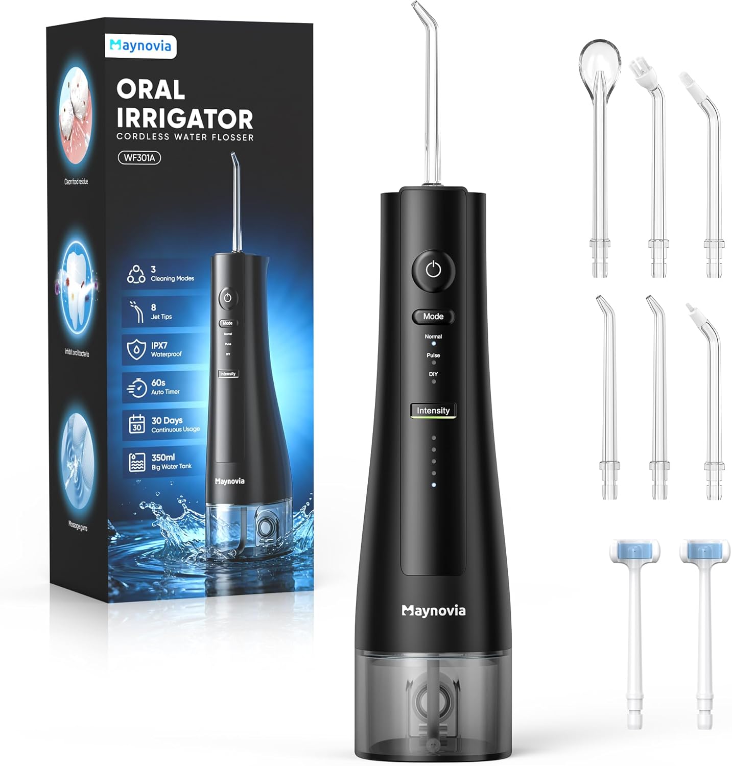 Water Flosser Cordless for Teeth, Water Pick Oral Irrigator with U Shaped Nozzle, 40–150 PSI DIY Mode, 350ML Large Tank, Rechargeable Portable Dental Flosser for Braces & Adults