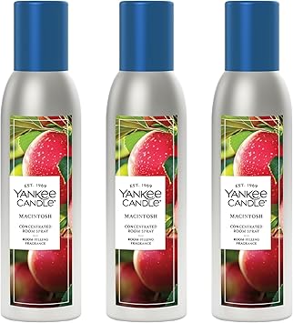 Yankee Candle Concentrated Room Spray Air Freshener, Instant Home Fragrance, Odor Eliminating Spray, Macintosh Pack of 3