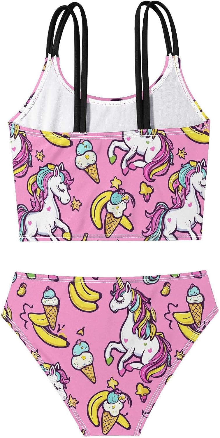 visesunny Girls Two Piece Swimsuits Banana Unicorn Icecream Girl's Bikini Sets Bathing Suits for Girls Size 5-12Y