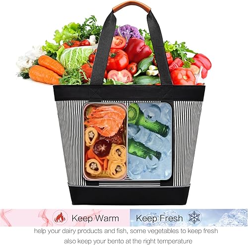 Miniatura 4 de Bolsa térmica a prueba de fugas con aislamiento térmico de espuma térmica, bolsa de comestibles reutilizable, bolsas de almuerzo grandes para