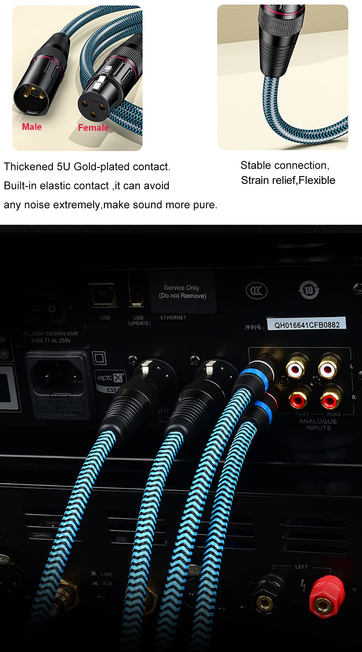 XLR-Kabel, 1,8 m, 2 Stück, audiophile Mikrofonkabel, XLR-Stecker auf XLR-Buchse, symmetrisches Mikrofonkabel, 3-polig, Mikrofonkabel, goldene Kontakte