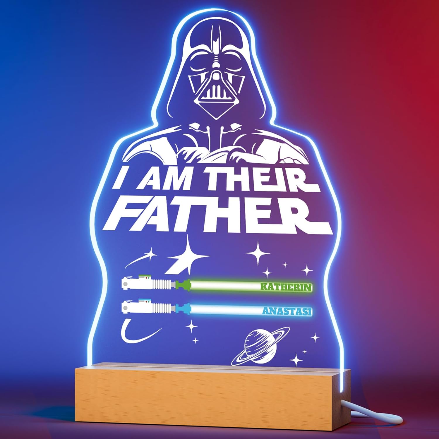 iDIY Personalized Gifts Fathers Day - Custom Name Lightsaber 3D Night Light, I Am Their Father Sign Lamp, Customized Gifts for Dad Husband from Son Daughter Wife