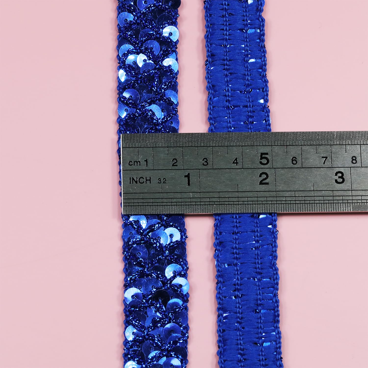 12 - Yard - Long Blue Sequin Ribbon Trim, Measuring 22mm (0.86 inches) in Width. Ideal for Sewing Projects, DIY Crafts, Costume Making, and Home Decoration(Blue)