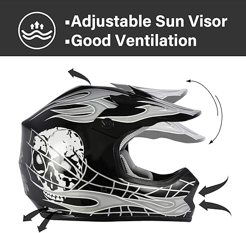 Miniatura 7 de TCMT Casco de motocross para niños y jóvenes, color negro, casco de motocross, motocross, moto de calle, karting, BMX, MX, ATV, casco de cara