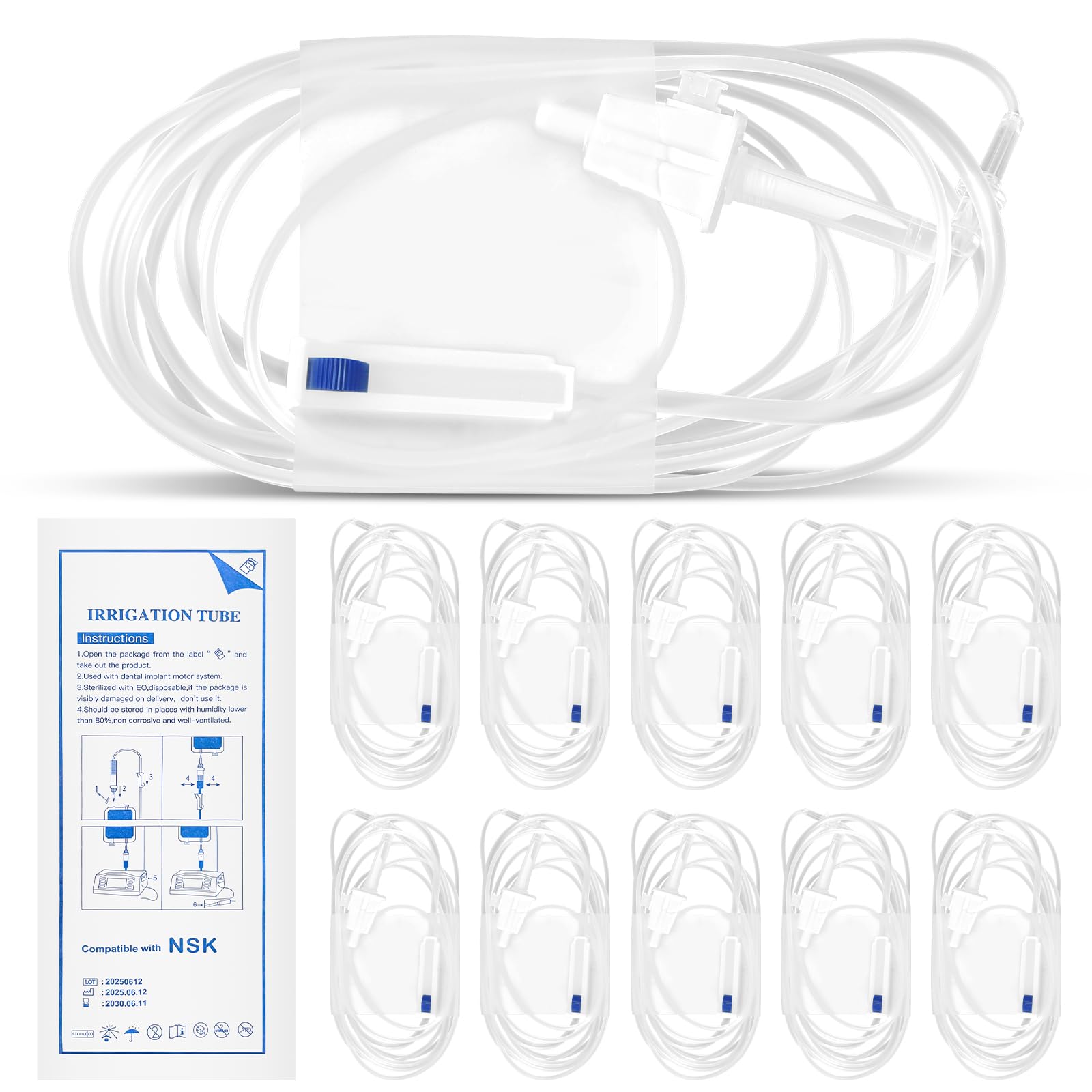 Dental Disposable Irrigation Tubes for NSK Implant Motor Systems, 10-Pack | NSK implant motor compatible sterile disposable tubing, individually sealed sterile pack, precise irrigation flow