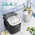 EUHOMY Countertop Ice Maker Machine with Handle, 26.4lbs Per Day, 9 Ice Cubes Ready in 6 Mins, Auto-Cleaning Portable Ice Maker with Basket and Scoop, for Home/Kitchen/Camping/RV (Black)