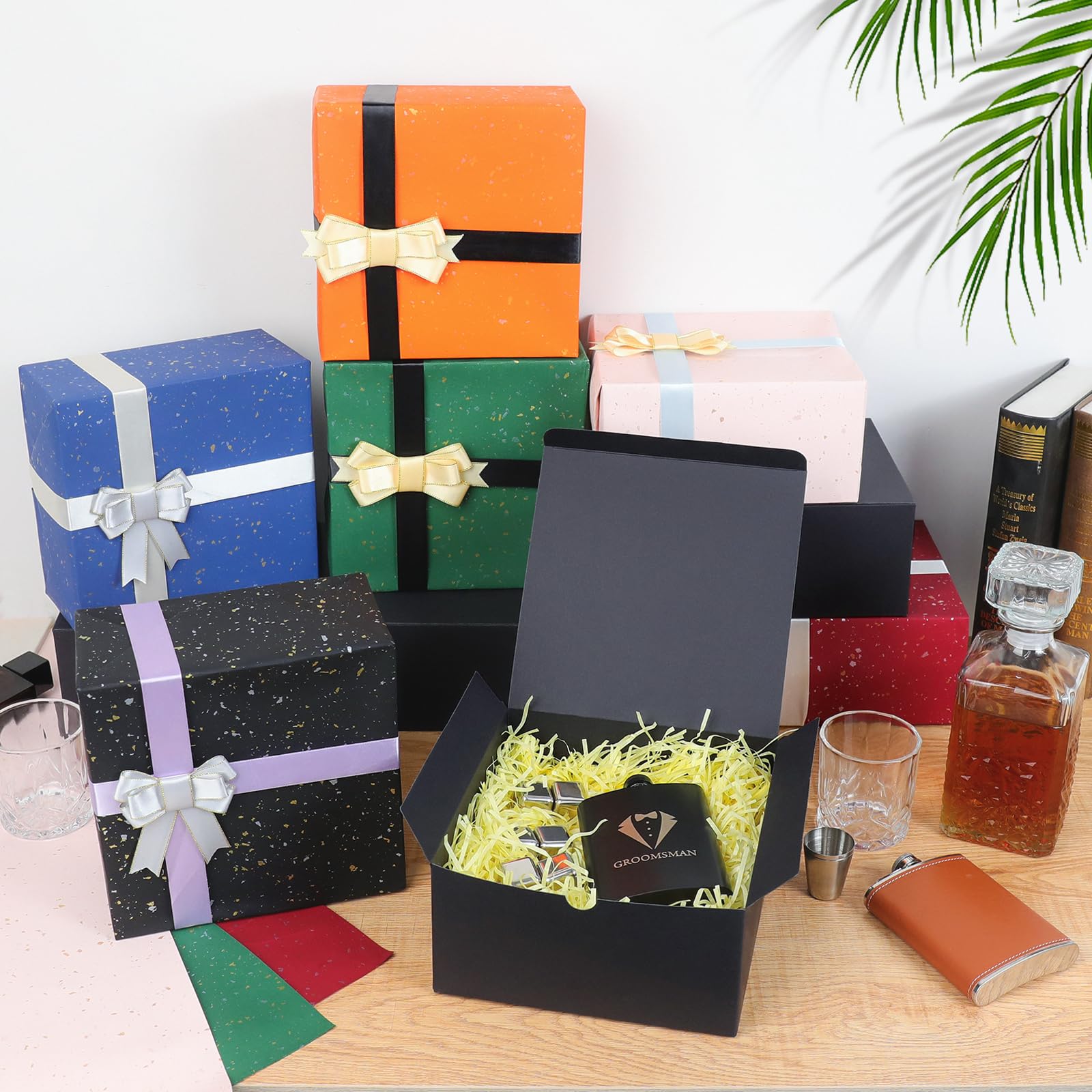 UnicoPak Paquete de 16 cajas de regalo negras de 8 x 8 x 4