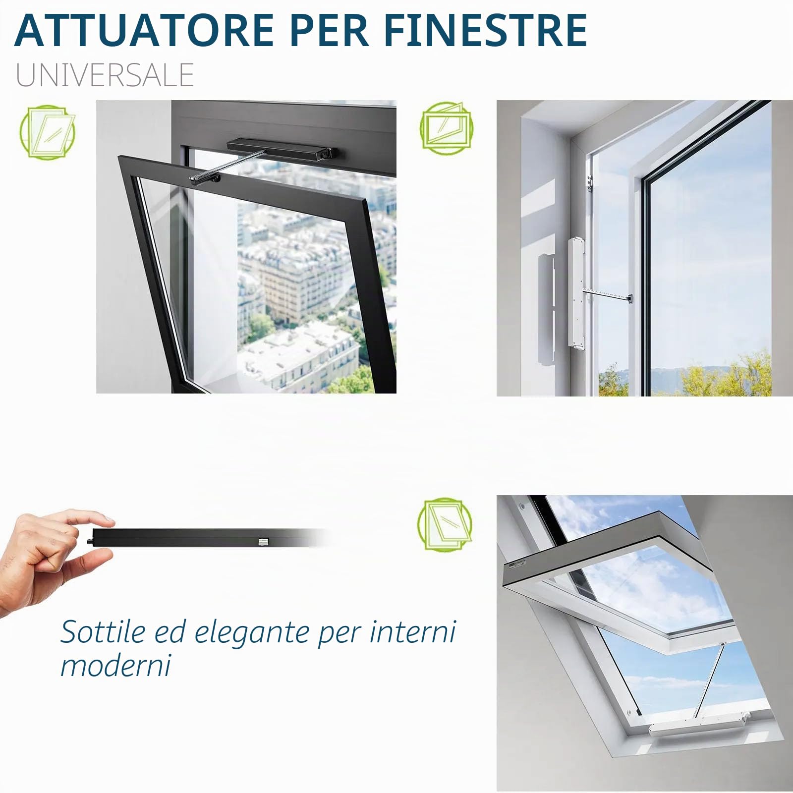 Motore elettrico a catena, STAR 25 230 V, comunello Mowin, trasmissione per finestra con trasmissione a catena, corsa regolabile, forza di spinta/trazione 250 N, finestra ribaltabile (bianco)