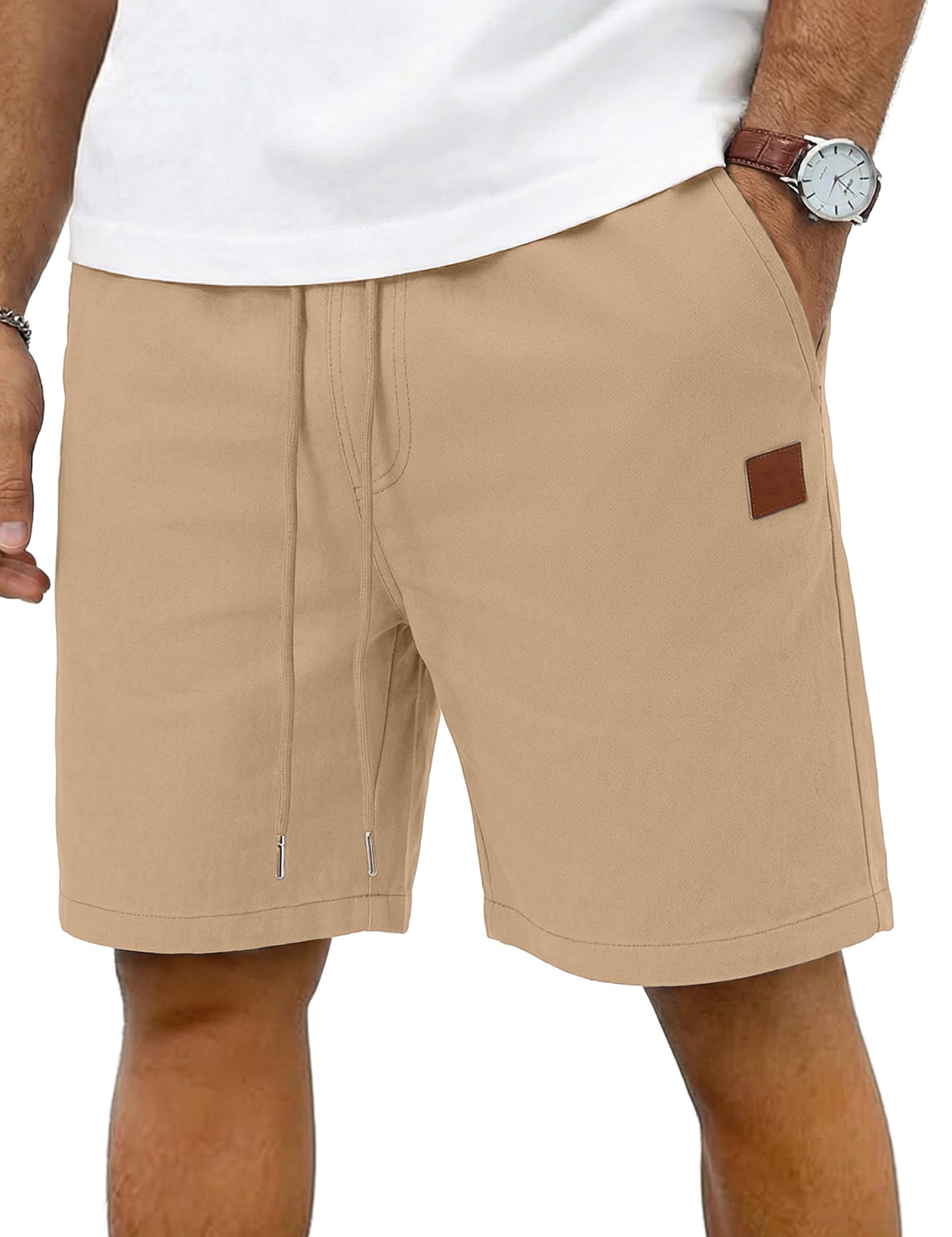 iClosam Kurze Hosen Herren Baumwolle Elastische Taille Shorts Herren mit Tunnelzug Männer Shorts Sommer Freizeithose mit Taschen für Alltag und Wochenende,S-3XL