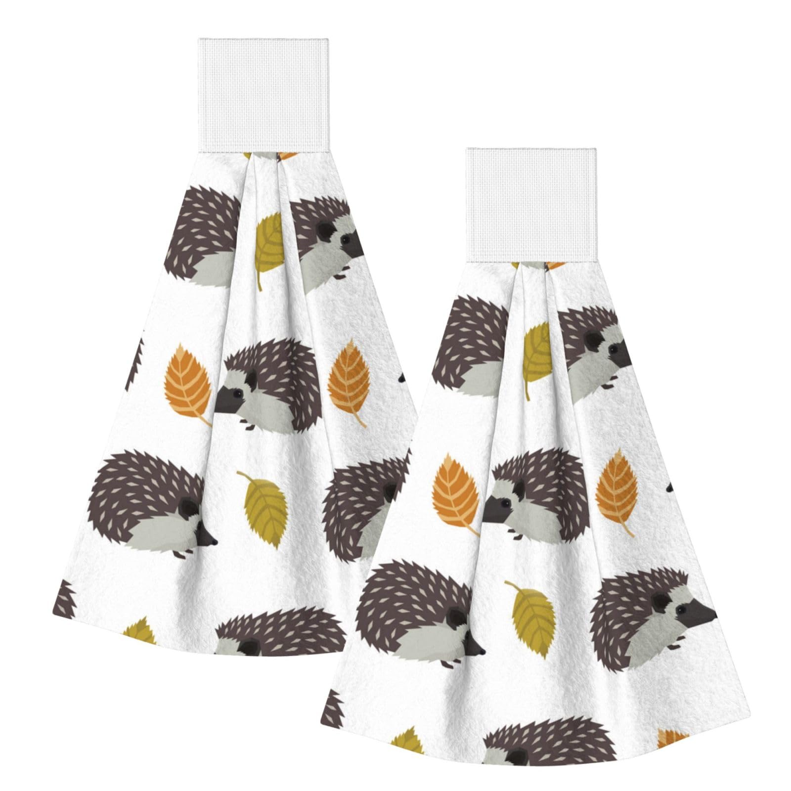 DOPKLNA Autumn Leaves Hedgehog, 2 Pcs Hanging Coral Fiber Hand Towels for Bathroom, Absorbent Kitchen Towels