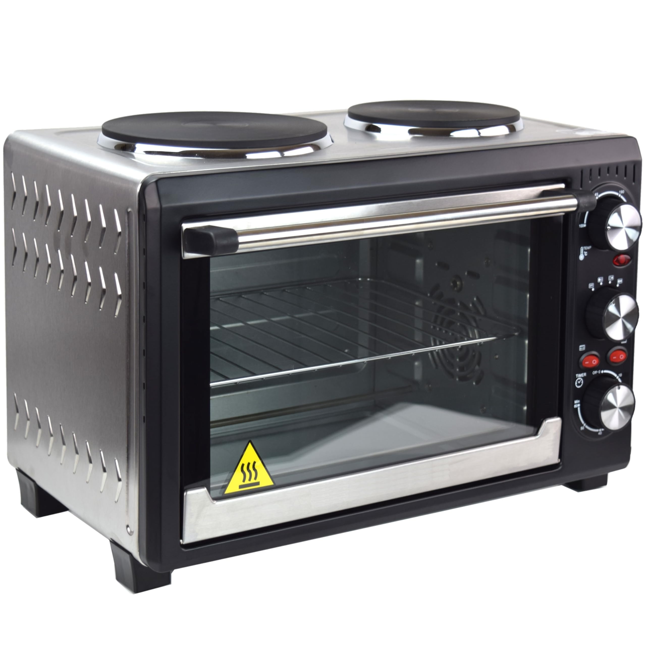 Syntrox Germany 26 l Minibackofen 2 Kochplatten Etass | Kleinküche | Miniofen | Pizzaofen, für kleine Küchen, mit Timer, inklusive Zubehör, Platzsparend, Miniherd