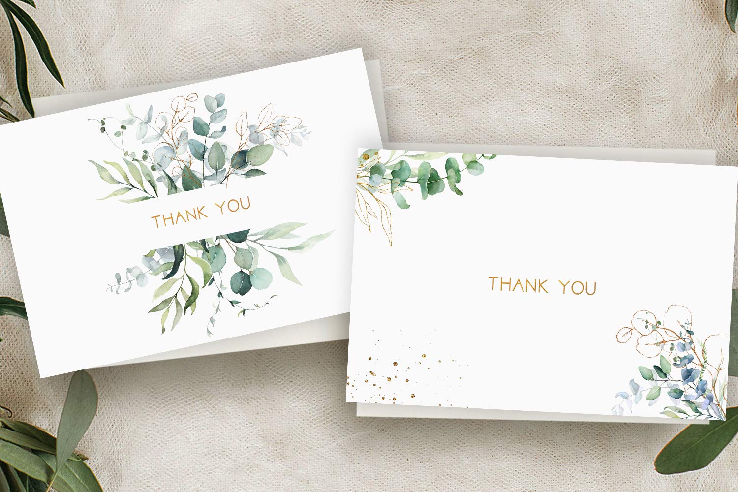 Wedding Thank You Cards with Envelopes 48 Gold Foil Eucalyptus Thank