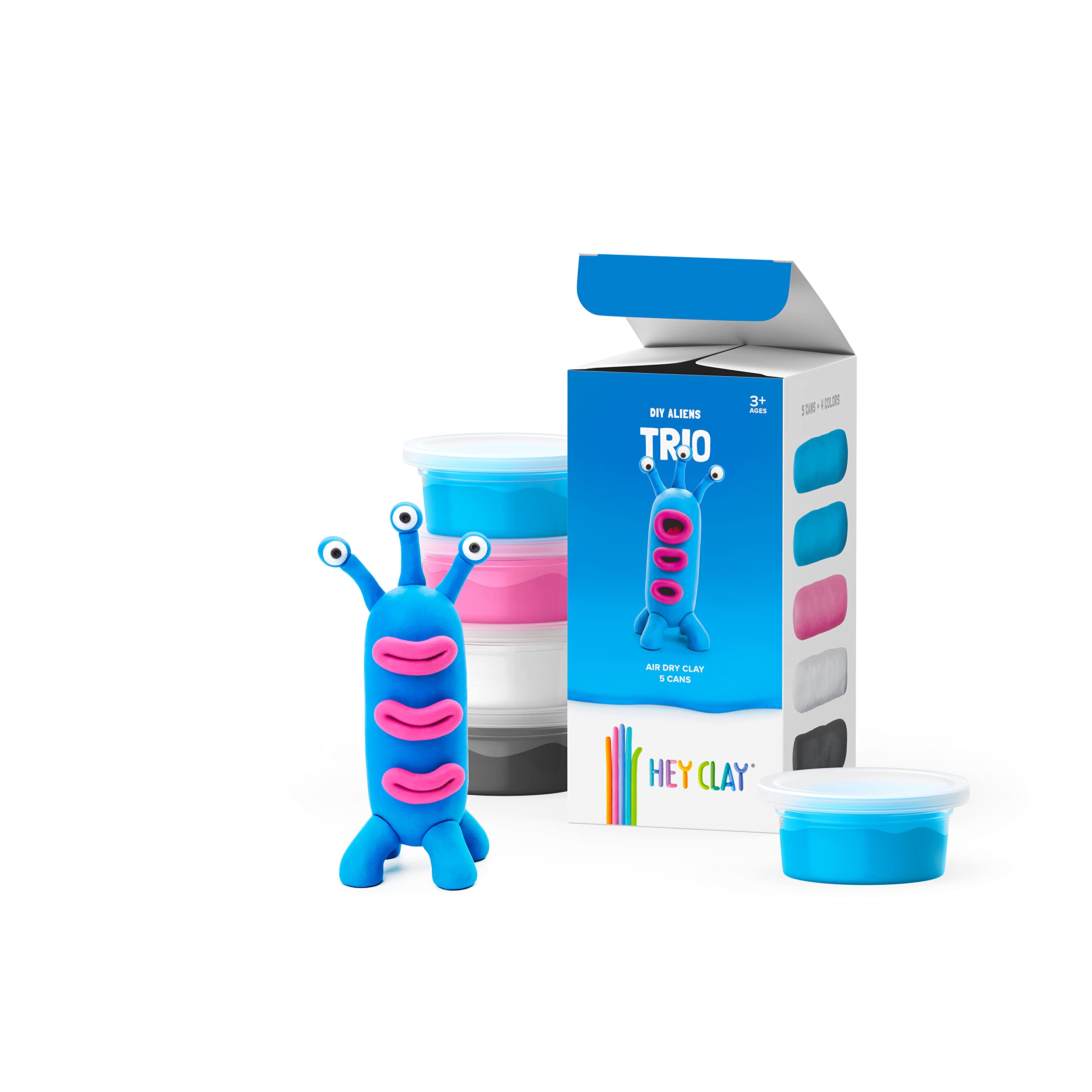 Hey ClayTrio Colorful Kids Modeling Air Dry Clay 5 Cans