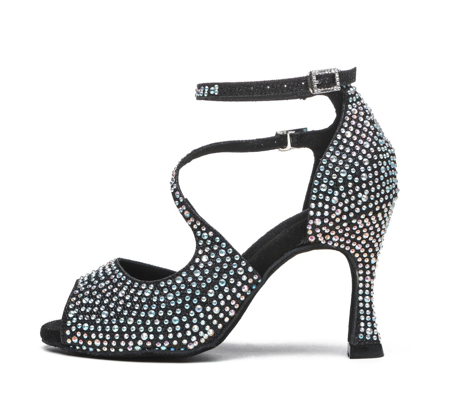 Latin stras brokatowe buty do tańca damskie sandały ślubne, Al522 Czarny obcas 9 cm, 37.5 EU