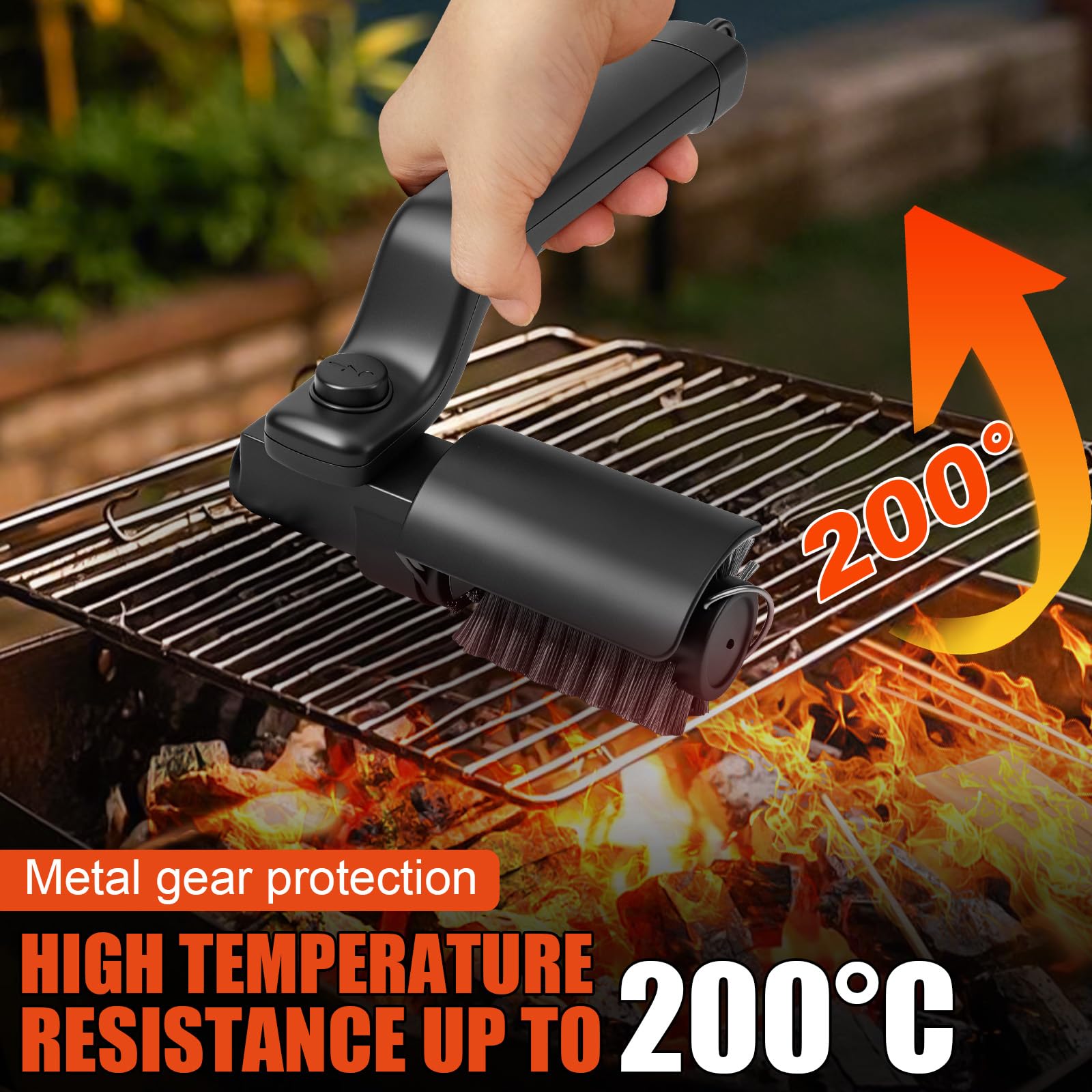 Spazzola Barbecue Elettrica 2-In-1, Spazzola elettrica per barbecue a batteria con Testa orientabile a 180°, motore a 3 velocità, 2 Testine, 90 minuti di autonomia, per griglia, affumicatore