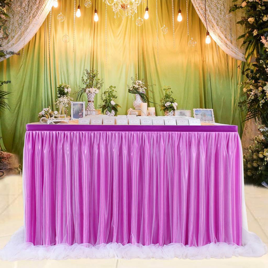 Tüll-Tischrock Mit LED-Lichtern, Lila – Für Rechteckige & Runde Tische | 3-lagig, 2,7 M Länge, Für Baby-Party, Hochzeit, Geburtstag