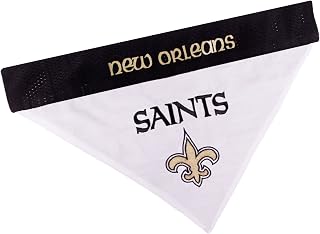 NFL DOG BANDANA - NEW ORLEANS SAINTS REVERSIBLE PET BANDANA. 2 Sided Sports Bandana with a PREMIUM Embroidery TEAM LOGO, Small/Medium. - 2 Sizes & 32 NFL Teams available