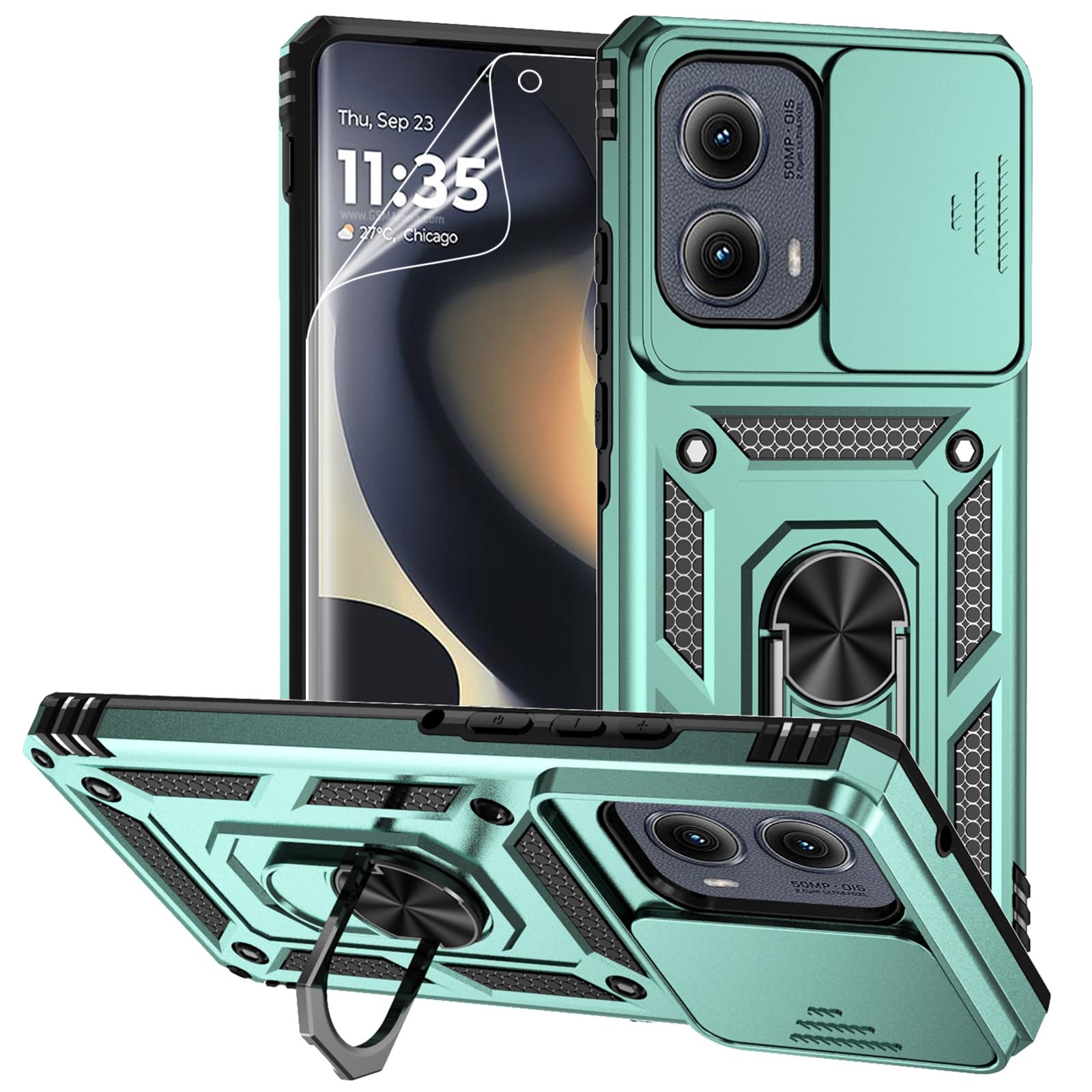 for Motorola Edge 2024 Case with Camera Lens Cover Screen Protector, Dual Layer Military-Grade Drop Tested Magnetic Ring H...