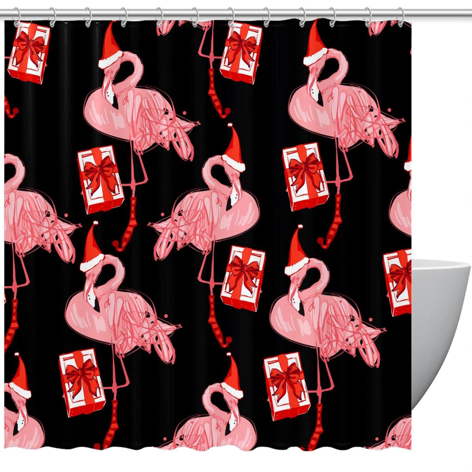 Rideau de douche Noël motif animaux flamingo cadeau original salle de bain