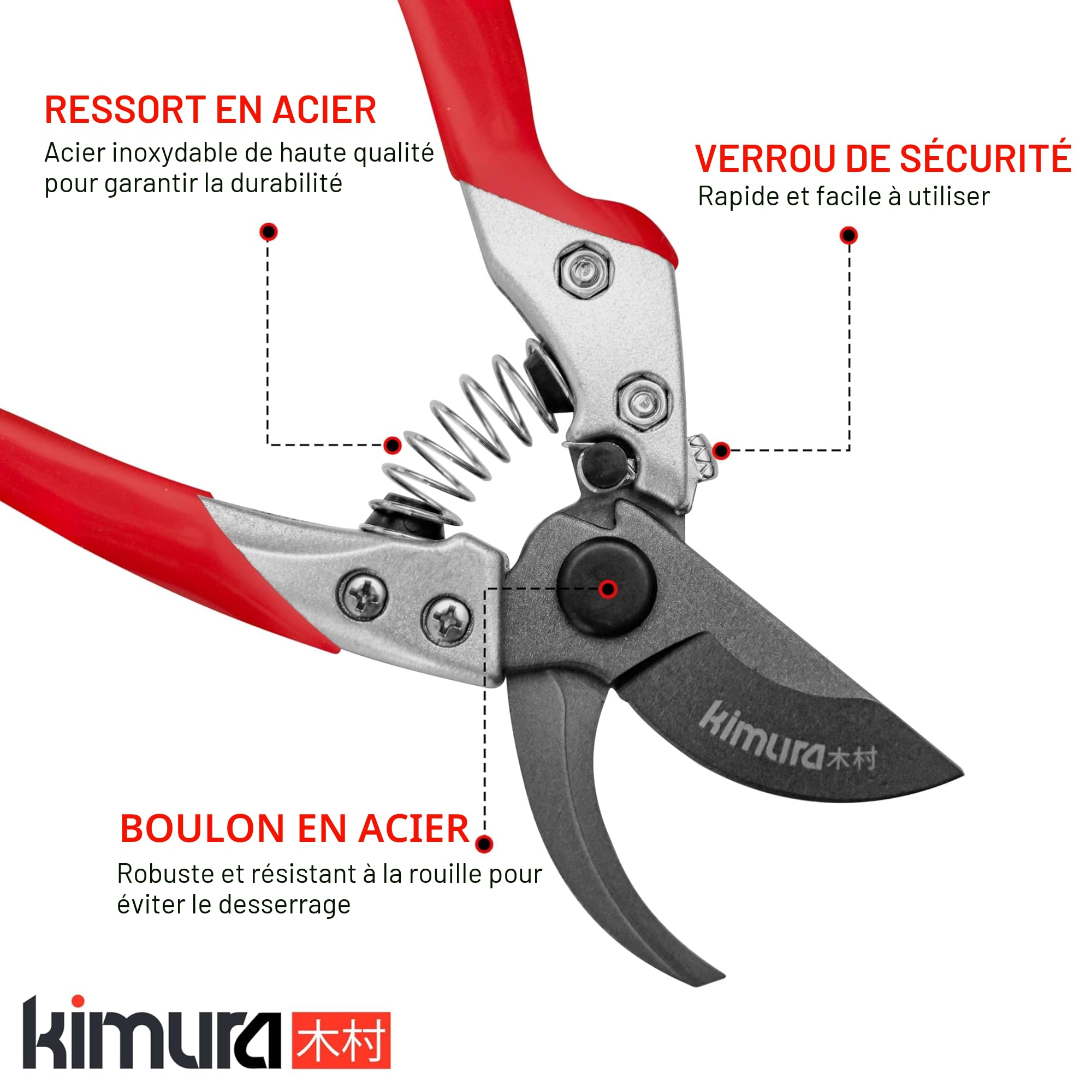 Sécateur de jardin professionnel Kimura 8", lame en acier japonais SK5 aiguisée comme un rasoir, poignées antidérapantes recouvertes de PVC, léger et de forme ergonomique, sécateur de dérivation