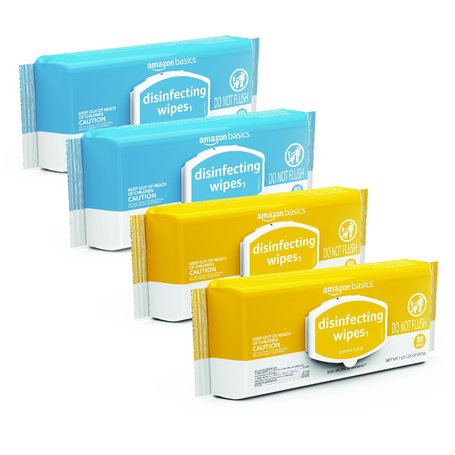 Amazon Basics Disinfecting Wipes Lemon Fresh Air Scent Multi-Surface Sanitizes Cleans Disinfects Deodorizes Strong Convenient 320 Count 4