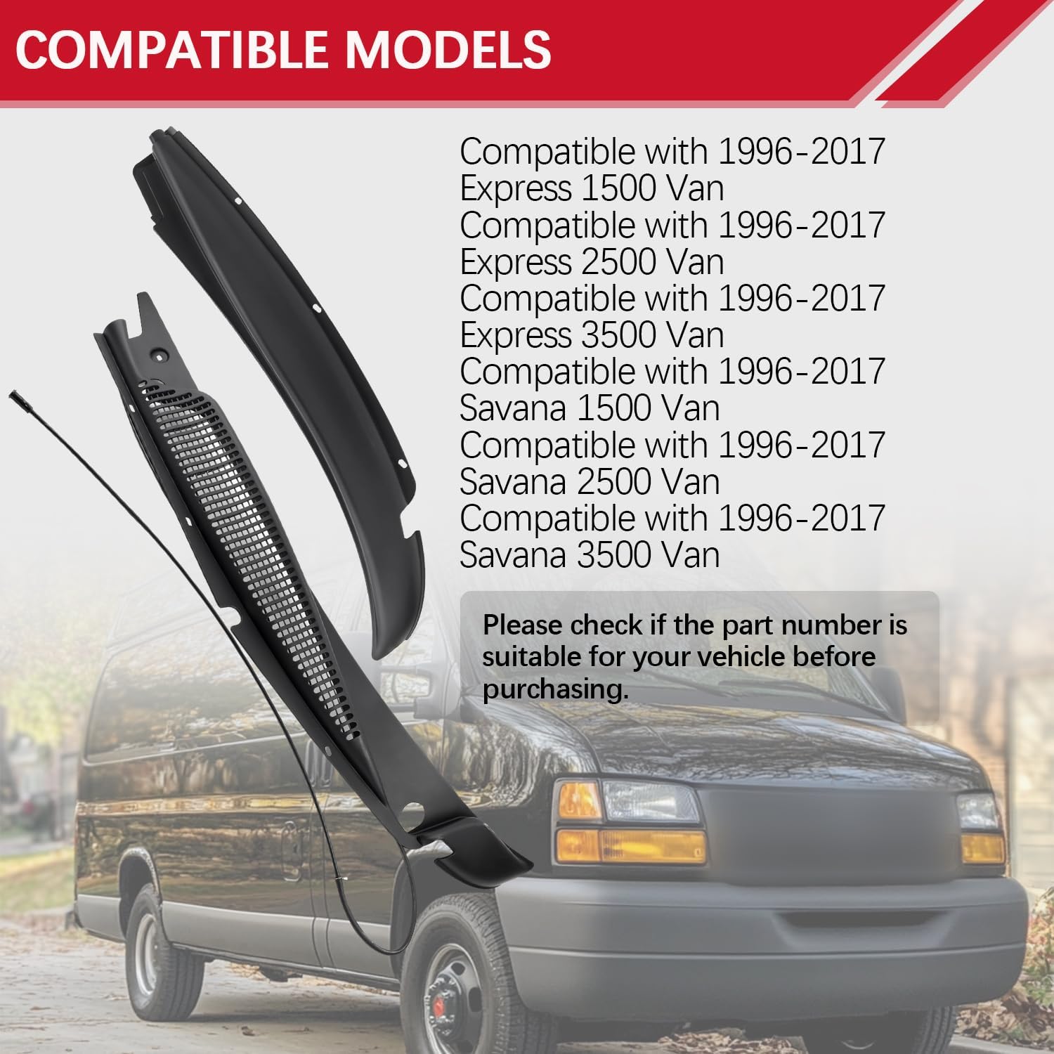 Windshield Wiper Cowl Panel Grille Compatible with 1996-2017 Express Savana 1500 2500 3500 Passenger Left and Right Side Front Window Cover Insert Panel Replace OE#25826330 25826329