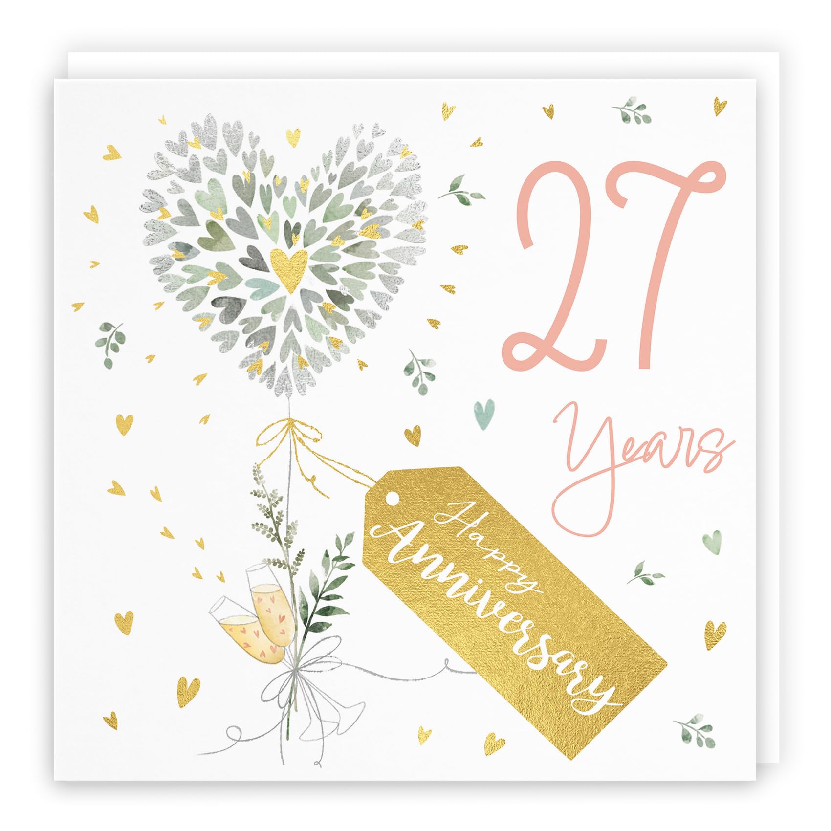 Hunts England - 27th Anniversary Card - 27 Years - Contemporary Hearts - Gold Foil - 27th Wedding Anniversary Card For Couples, Partner, Husband, Wife, etc. - Milo's Gallery โ image 1
