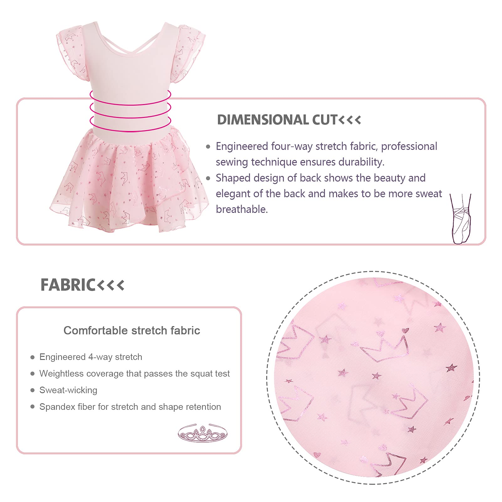 Phineein Leotardo de ballet con falda para niñas, vestido de baile brillante, tutú elegante, Princesa rosa , 8-10 Years