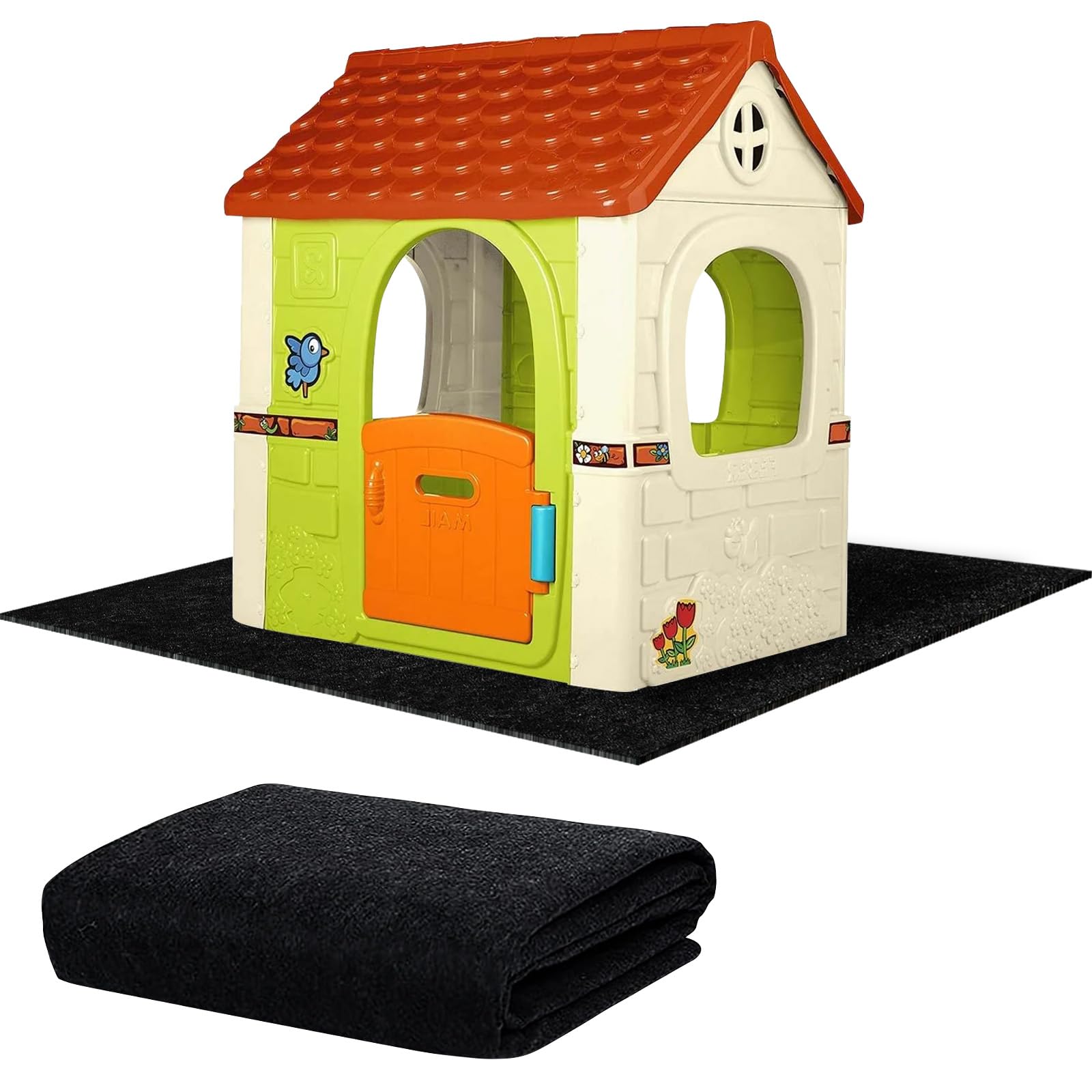 HFYZZ Outdoor Playhouse Mat, 51'' x 47'' Felt Outdoor Playhouse Activity Rug with Non Slip Backing Protective Outside Game House Play Mat Home Floor Play House Pad Rug