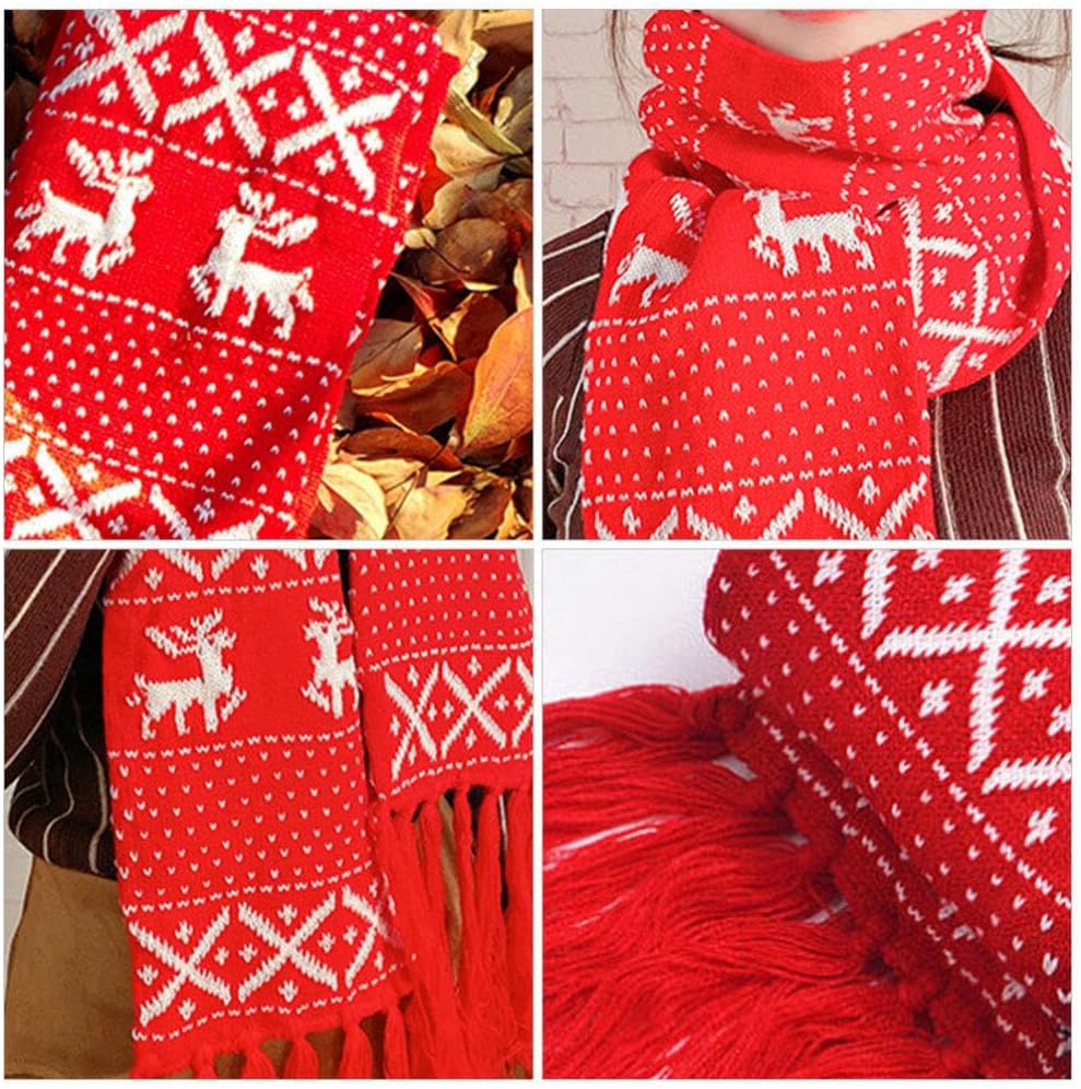SEWACC Christmas Scarves Scarf for Women Men Knitted Wool Christmas Reindeer Snowflake Winter for s Party Outdoor Sport Travel Holiday