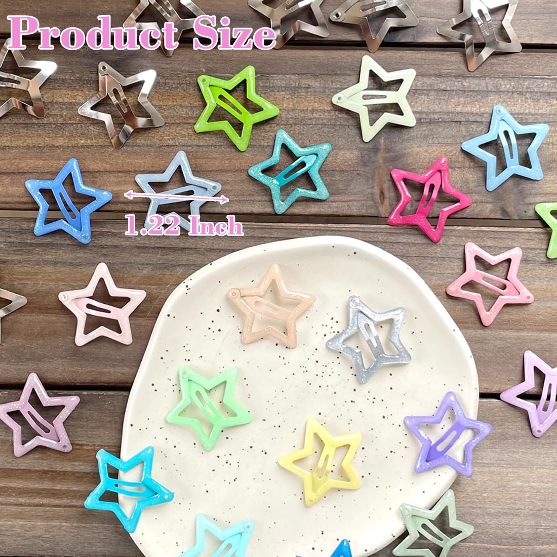 30 pinzas para el cabello con estrellas brillantes de 1.22 pulgadas, clips antideslizantes para niñas y mujeres, clip de metal multicolor, pasadores de pelo de estrella para mujeres 2