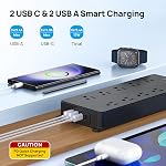 TROND Surge Protector Power Bar with 2 USB C, 4000 Joules, ETL Listed, 10 Widely Spaced Outlets, 5ft Flat Plug Extension Cord Indoor, Wall Mountable, Home Office Supplies Dorm Room Essentials