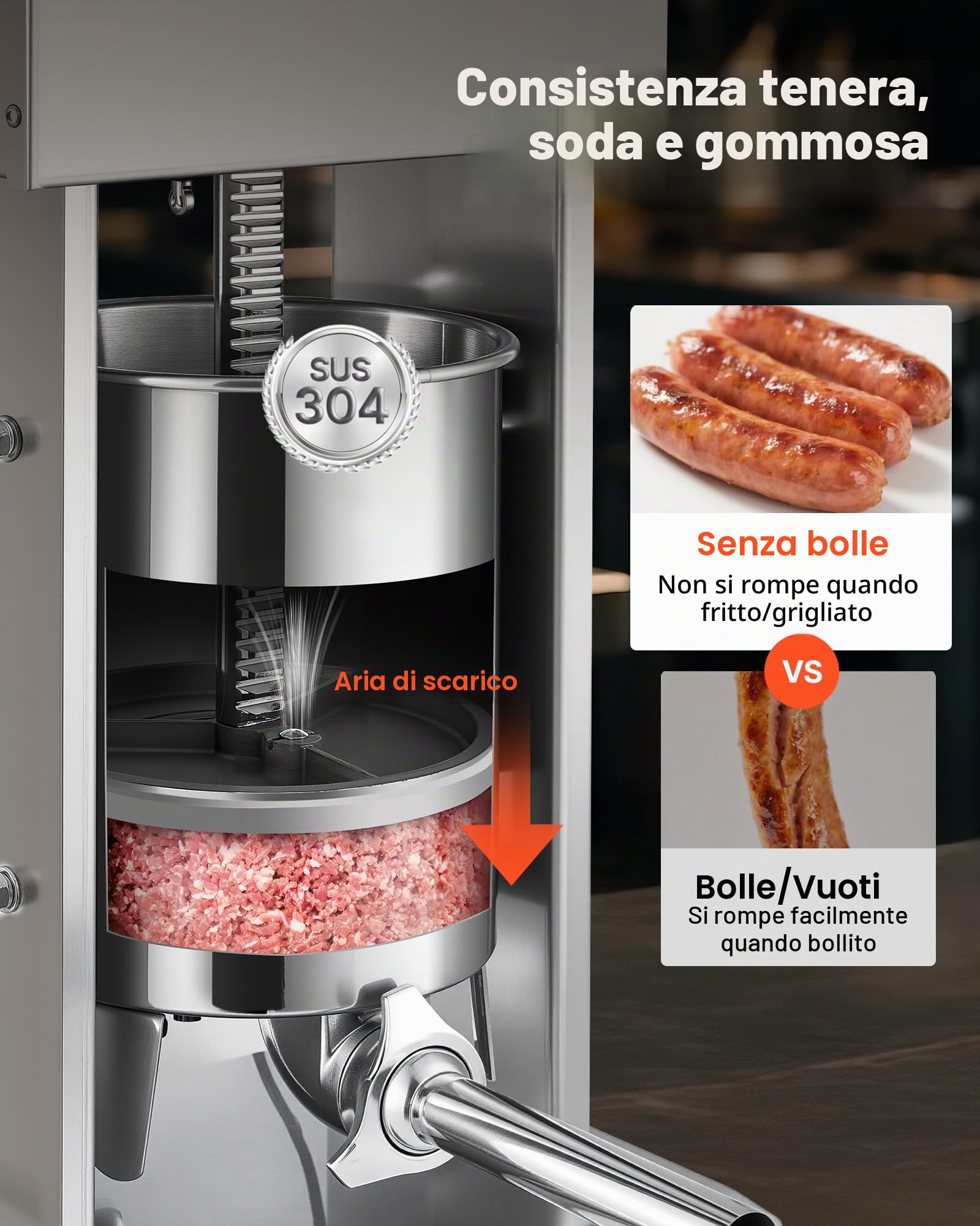 VEVOR Insaccatrice Elettrica per Salsicce, Insaccatrice Verticale per Carne da 10 L, Controllo della Velocità Continuo e Pedale, in Acciaio Inox con 4 Tubi di Insacco, per Uso Commerciale e Domestico