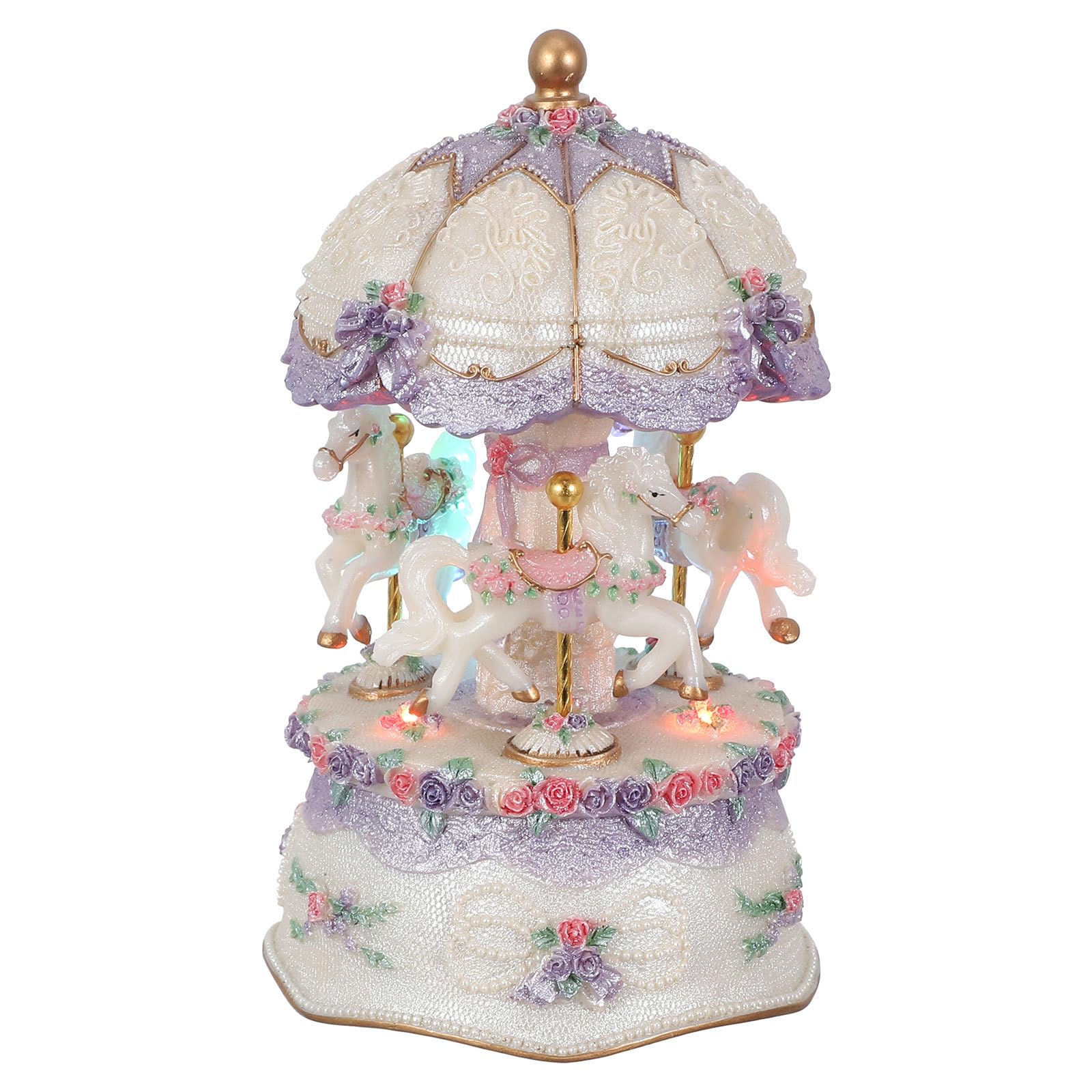 Kichvoe Caja de música giratoria Infantil - Carrusel Vintage con 3 Caballos y Luces LED de Colores cambiantes. Ideal para Navidad, cumpleaños, San Valentín o como Regalo.
