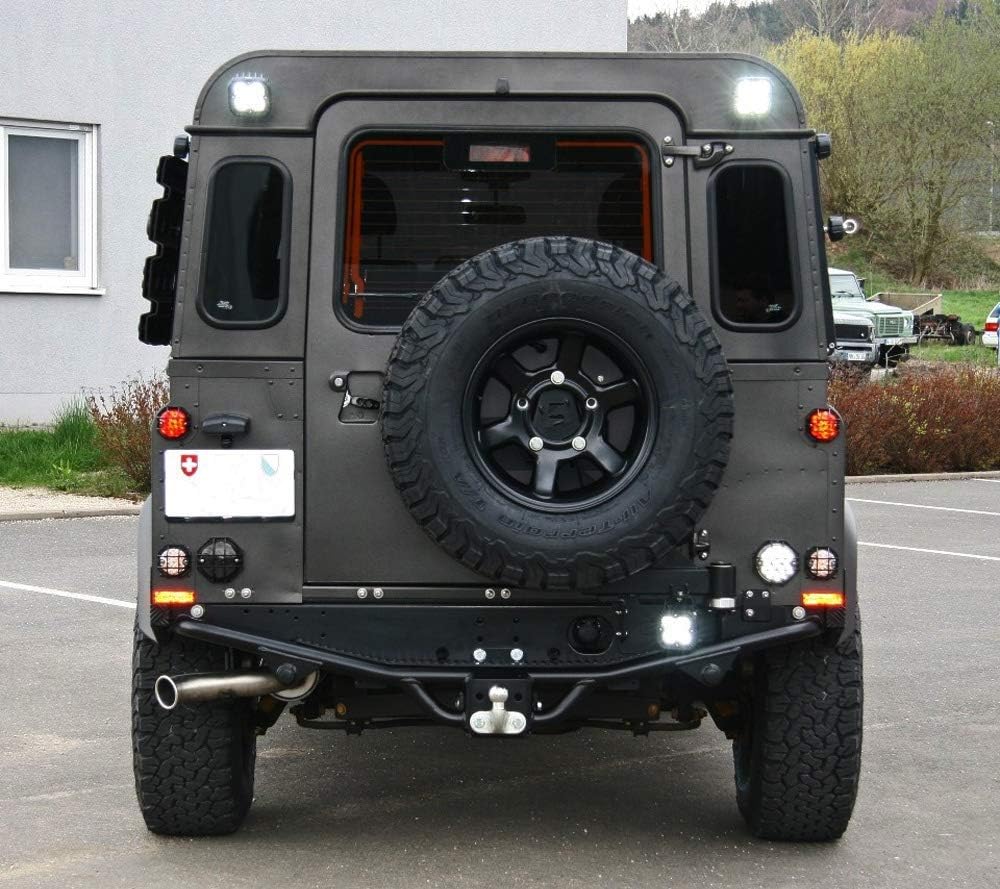 iJDMTOY 95mm NAS Style Smoked Lens Full LED Upgrade Kit Compatible With Land Rover Defender LD (Fit Backup/Reverse & Rear Fog Light Assemblies)