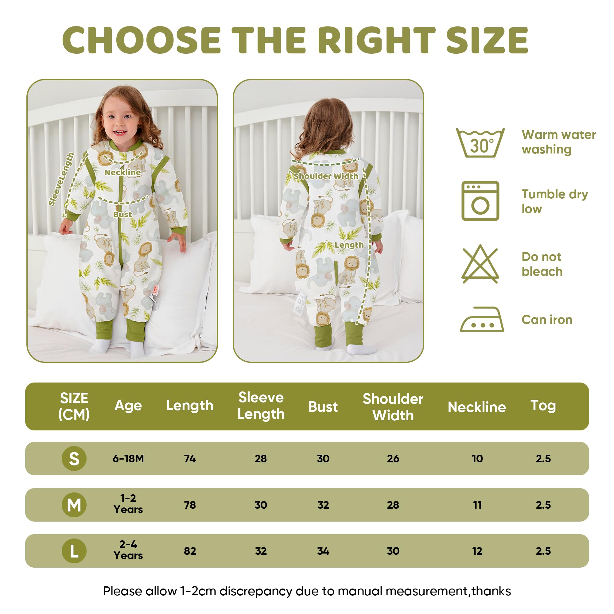 LAT Sacco Nanna Invernale, 2.5 Tog Sacco Nanna con Piedini e Maniche Staccabili, Sacco a Pelo in Cotone con Cerniera a 3 Vie per Bambini